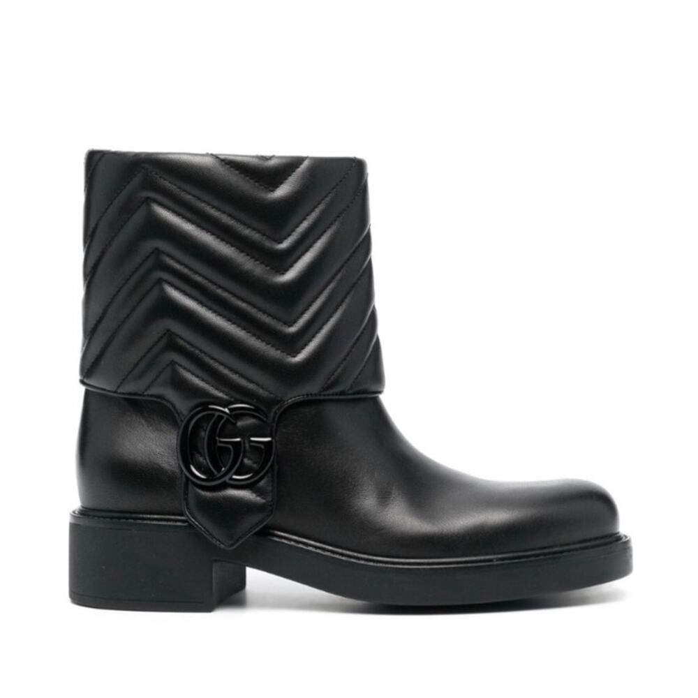 Gucci Quilted Double G Leather Moto Boots Black Ankle Booties Size 39